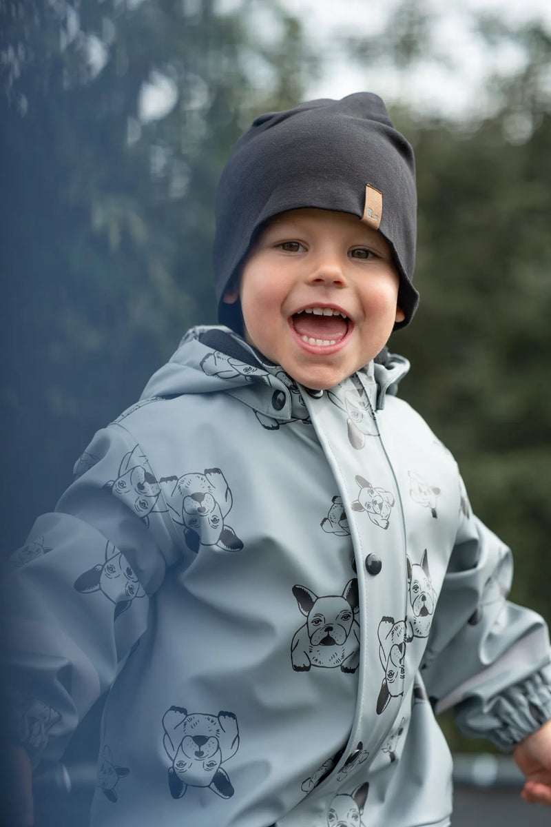 LEKHYTTAN RAIN BABY OVERALL, FLEECE - GREY/BLACK