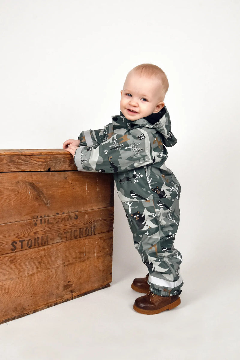 LEKHYTTAN RAIN BABY OVERALL, FLEECE - DARK MINT